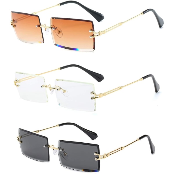 Kantløse rektangelsolbriller, der er kompatible med kvinder/mænd Ultralet metalstel briller Fashion Square Uv400 Unisex briller Grey transparent tea