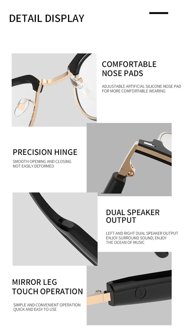 Smarta glasögon Gs13, färgskiftande intelligent Bluetooth-samtal Touch-headset (silvervit)