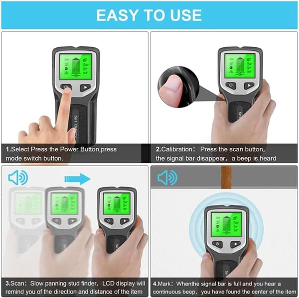 Stud Sensor 5-i-1, Træfinder Kabelledninger Dybde Elektrisk Finder (Sort) Black