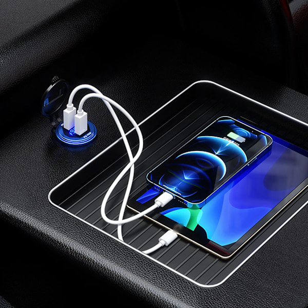 Metal 90w Dual Type C Usb C Pd Fast Car Charger With Voltage/power Display Blue 4