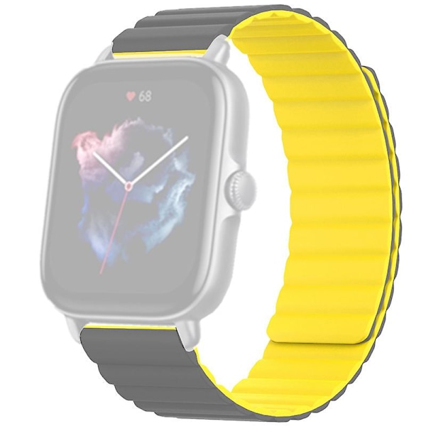 Silikoninen 20 mm:n magneettinen urheiluranneke Huami Amazfit Gts 4/3/2/1/mini -kellolle Grey Yellow