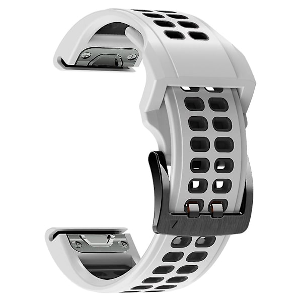 KLB-LWGJ-001 Til Garmin Fenix 7 / 7 Pro Ur Bånd QuickFit 22mm Åndbar Dobbelt Række Huller Rem White Black