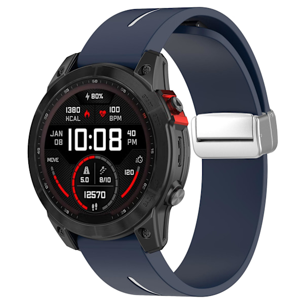 Sølvspenne Silikonbånd 26mm Klokkearmbånd for Garmin Tactix 7 Pro / Fenix 7x/6x/6x Pro/5x Plus Midnight Blue White