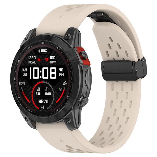 26 mm andningsbart klockarmband för Garmin Tactix 7 Pro/fenix 7x/fenix 7x, solsilikon klockarmband med fällbart spänne Starlight