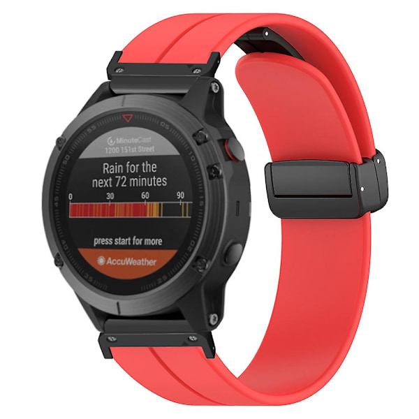 Garmin Fenix 7 / 6 / 5 22mm rannekoru joustava silikoni ranneke magneettilukolla Red