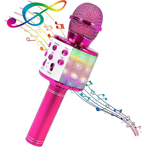 Karaoke trådlös mikrofon med led-ljus, bärbar mikrofon för barn Pink