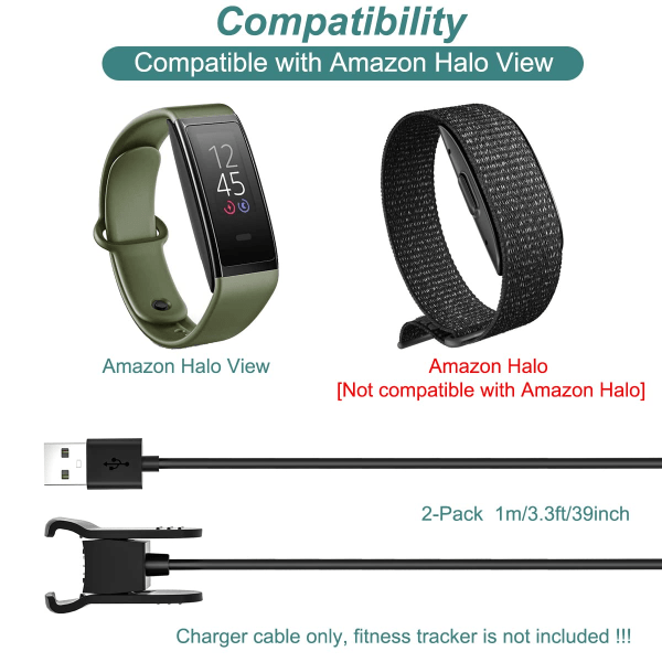 Laddare för Amazon Halo View, ersättningsladdningskabelklämma för Amazon Halo View Fitness Tracker [3,3ft/1m] (1) 1