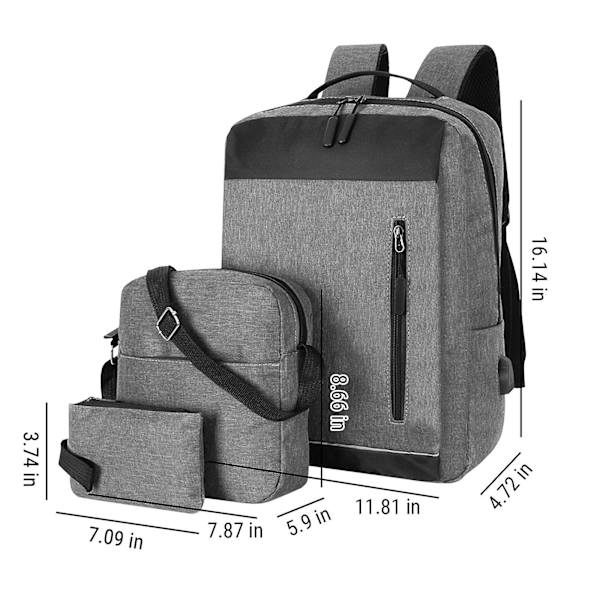 Rejsetaske til bærbar computer, stor rejsetaske, forretningsrejsetaske med crossbody og pung, holdbar college-taske i tre dele Gray1