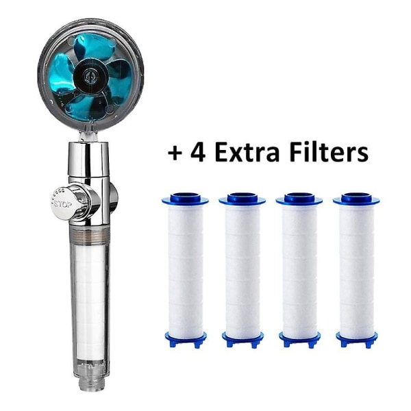 Propeller duschhuvud set 360 rotera med 1 gratis vattenfilter guldfläkt turboladdare ren regn helix eco shower B extra filter