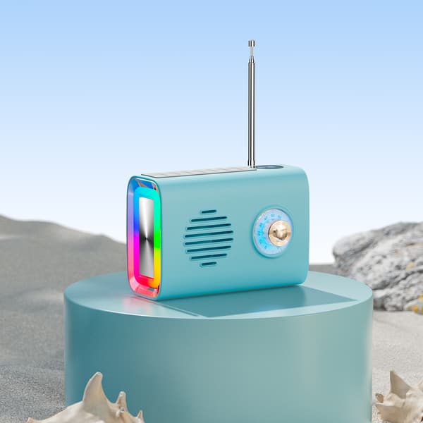 Bluetooth-højttaler med radiofunktion, solopladning og LED-blitz (blå)