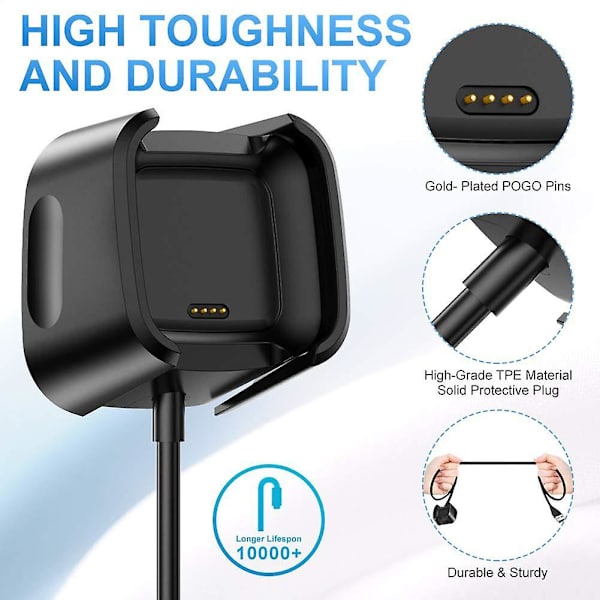 Smart Watch Oplader Tpe Og Silikone Erstatning Usb Opladerkabel Dock Stand Til Fitbit Versa 2