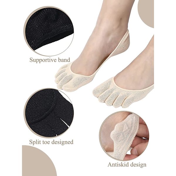 6 Par Sommertå Sokker Dame Fem Finger Sokker Low Cut No Show Toe Sokker