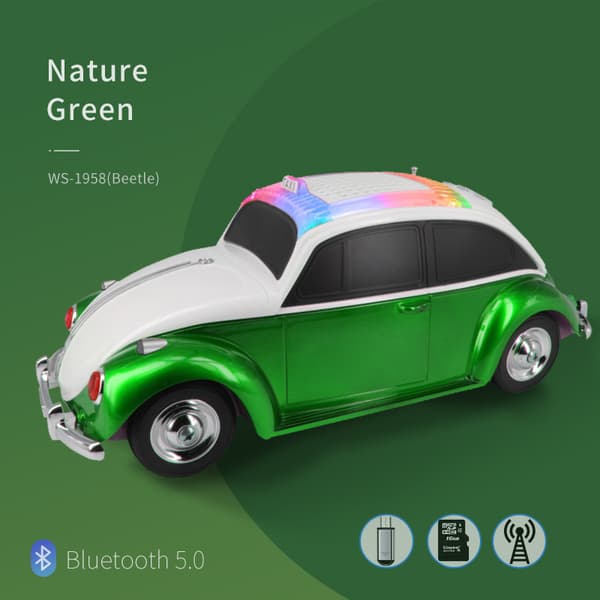 Bluetooth-høyttaler Ws-1958 Beetle Bluetooth-høyttaler med LED-lys, beste surroundlyd (grønn)