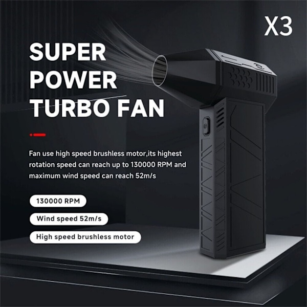 X3 Päivitetty Tehokas Turbotuuletin, 130000 RPM Kannettava Mi Jet -puhallin Nopeudensäätö Johdoton Turbokäyttöinen Jet-tuuletin Auton Puhdistukseen kuten kuvassa
