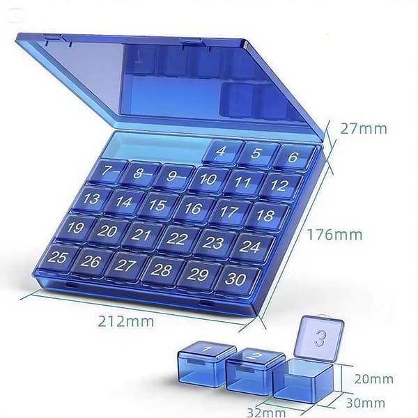 Pilleboks, 4 ukers organisator, store rom Blue