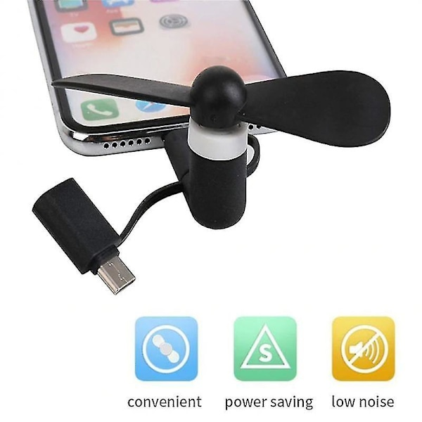 3 in 1 Travel Kannettava matkapuhelin Mini Tuuletin Jäähdytysjäähdytin Android Type-c Micro USB C Ipad Iphone 5 6 6s 7 Plus 8 X Xs black