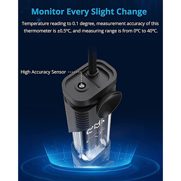 Digital akvariumtermometer med avkänningssond, 0c-40c temperaturakvarium vattentät termometer, 5v Scrollsqy