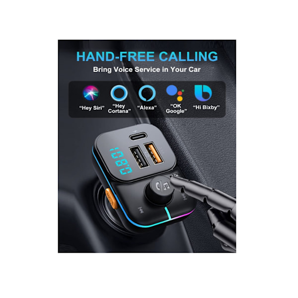 Bluetooth Biladapter, Bilradio Bluetooth FM-sender, Bluetooth Bilsender PD+QC Hurtig Opladning,
