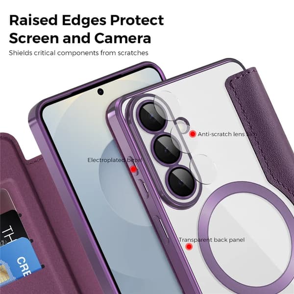 Etui til Samsung Galaxy S26 Plus, magnetisk etui RFID-blokerende kortholder (lilla)