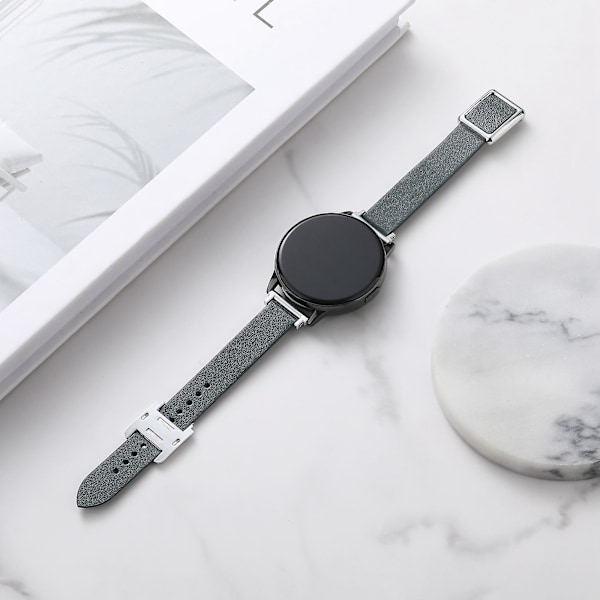 20mm læderrem til Samsung Galaxy Watch6 Classic 47mm 43mm, med magnetisk foldespænde Dark Green Silver Buckle