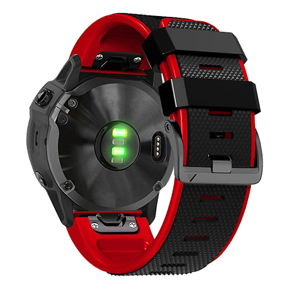 Timanttikuvioitu ranneke Garmin Tactix 7 Pro / Fenix 7X / 6X Pro / 5X Plus -kellolle, 26 mm:n kaksiväri silikoninen urheiluranneke Black Red