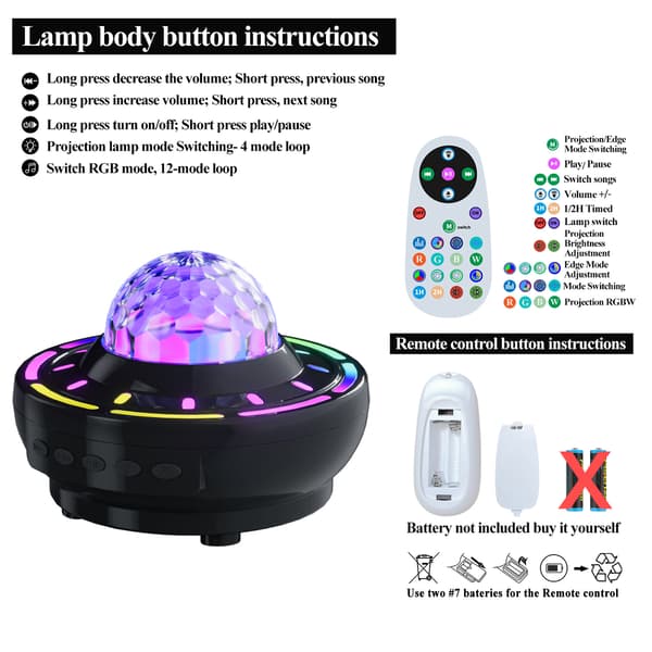Projektor Galaxy Light, 4 lysmoduser med Bluetooth-høyttaler og fjernkontroll (svart) Black