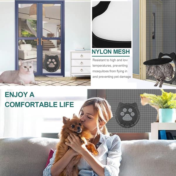 Kattedør med insektnet, låsbar til katte og små hunde (sort)