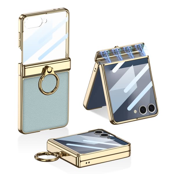 Etui til Samsung Z Flip7, magnetisk galvaniseret hængselstativ (grøn)