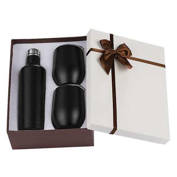 500 ml vinflaske med 2 vinglas, rustfrit stål (sort) Black 500ml