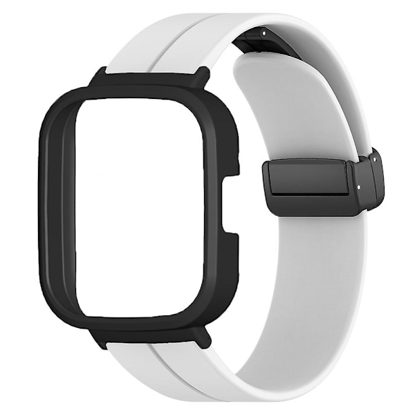 Musta magneettinen solki silikoniranneke Xiaomi Redmi Watch 3 -kellolle, jossa kellokuori White