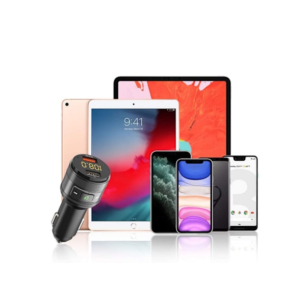 Automatisk Bluetooth FM Transmitter Trådløs Bluetooth FM Radio QC 3.0 Kfz Sort