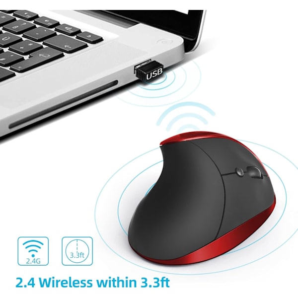 Ergonomisk lodret mus, med 6 knapper til bærbar computer, stationær computer, pc, Macbook (sort)