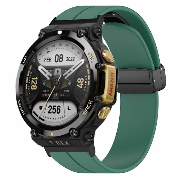Silikone urrem magnetisk folde spænde håndledsrem til Huami Amazfit T-rex 2 Army Green