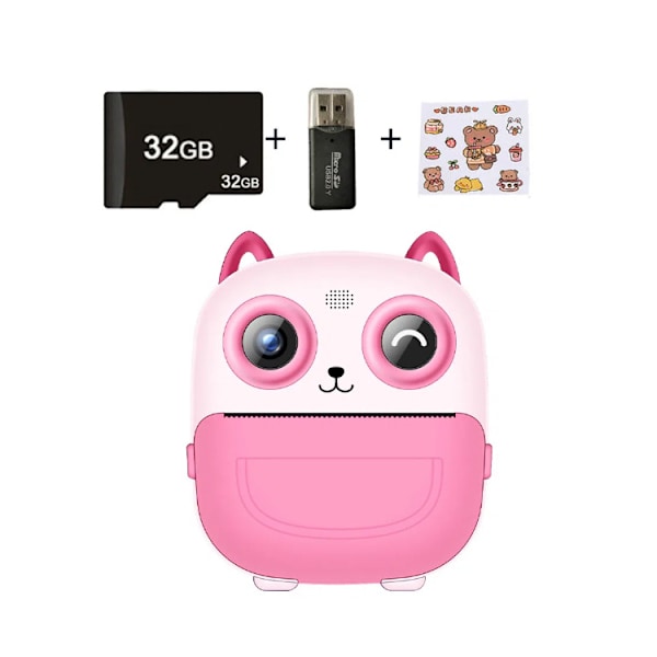 Hd Mini Camera Kids Thermal Print Digital Camera Pink+32G+Card Reader