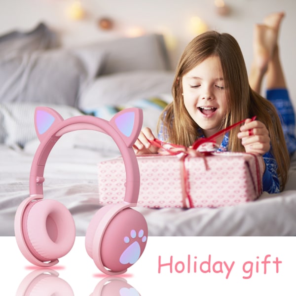 Bluetooth-hodetelefoner for barn Kawaii Cat Ear LED Light Up Trådløst sammenleggbart hodesett med 3,5 mm jack Bluetooth 5.0 for bursdagsgave Green