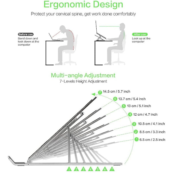 Kannettavan tietokoneen teline, alumiininen ergonominen kannettavien tietokoneiden hissi