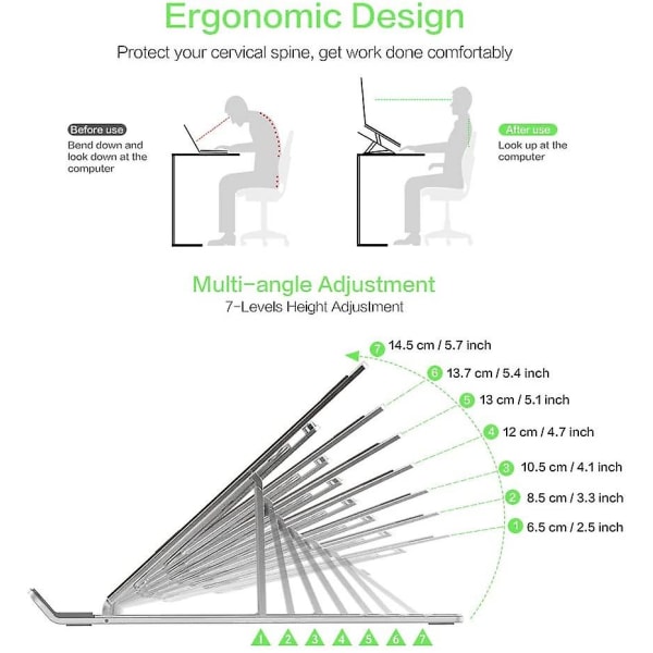 Laptopställ, Ergonomisk bärbar datorhiss i aluminium