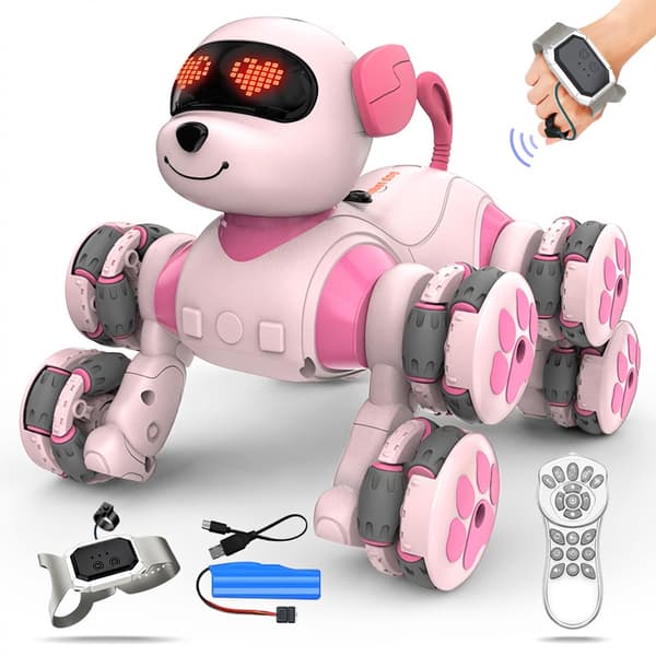 8-hjulig smart programmerbar RC-hundleksak, med klockfjärrkontroll (rosa)