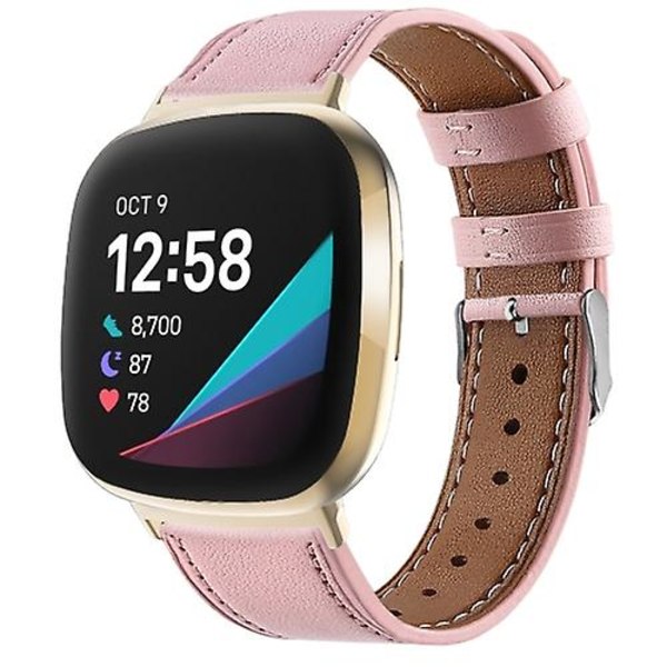 For Fitbit Versa 4 / Sense 2 Round Tail Genuine Leather Watch Band VST Pink