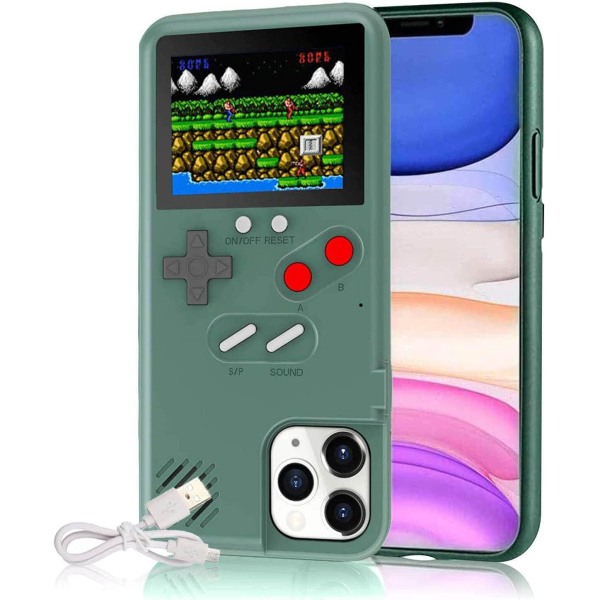 Gameboy- case iPhonelle, Retro 3D phone case, pelikonsoli, jossa on 36 Classic Game iPhone 12 Pro green