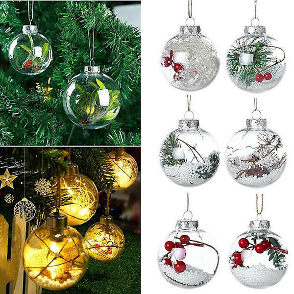 36st genomskinlig plast kula grannlåt sfär fyllbar julgran prydnad Xmas 54pcs