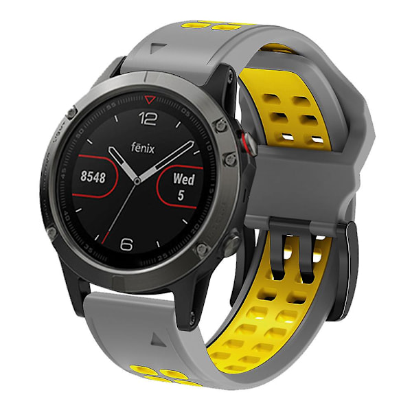 KLB-LWGJ-001 Til Garmin Fenix 7 / 7 Pro Ur Bånd QuickFit 22mm Åndbar Dobbelt Række Huller Rem Grey Yellow