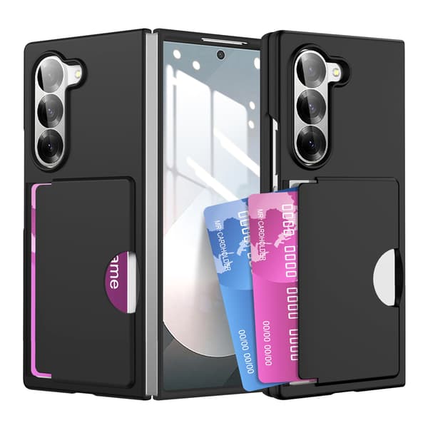 Etui til Samsung Z Fold 7, kortholder kickstand hårdt pc-bagcover (sort)