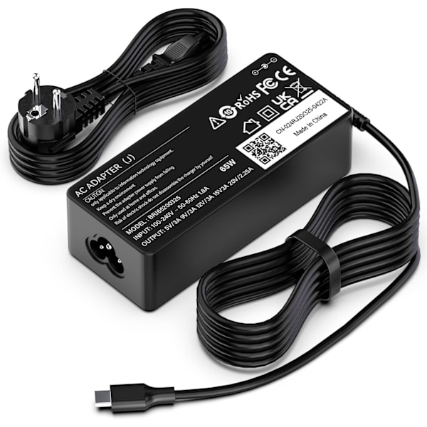 Lader for Lenovo 65W USB C ThinkPad X1 Carbon T14 T15 T480 T490 T580 T590 Adapter