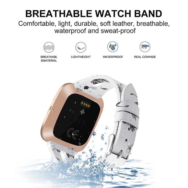 Til Fitbit Versa 2 læder urrem med midteråbning IDZ White Ash Flower