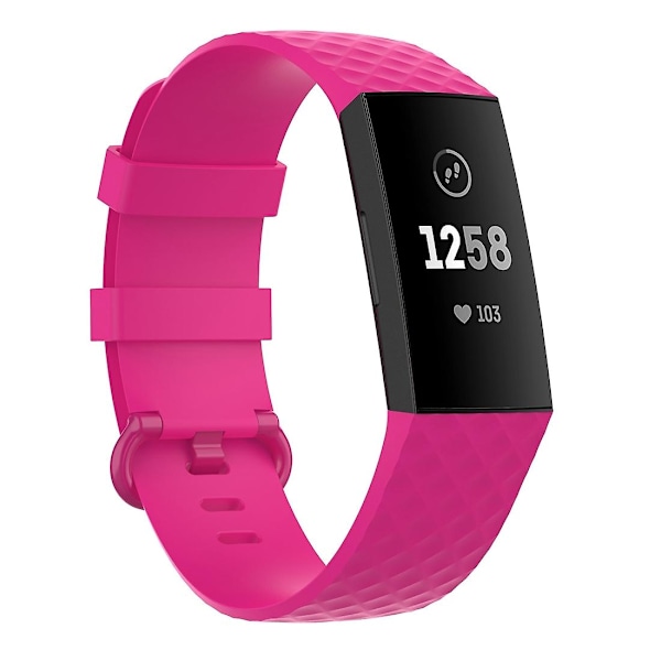 18mm Silverfärgat spänne TPU handledsrem armband för Fitbit Charge 4 / Charge 3 SE, Storlek: L Rose Red