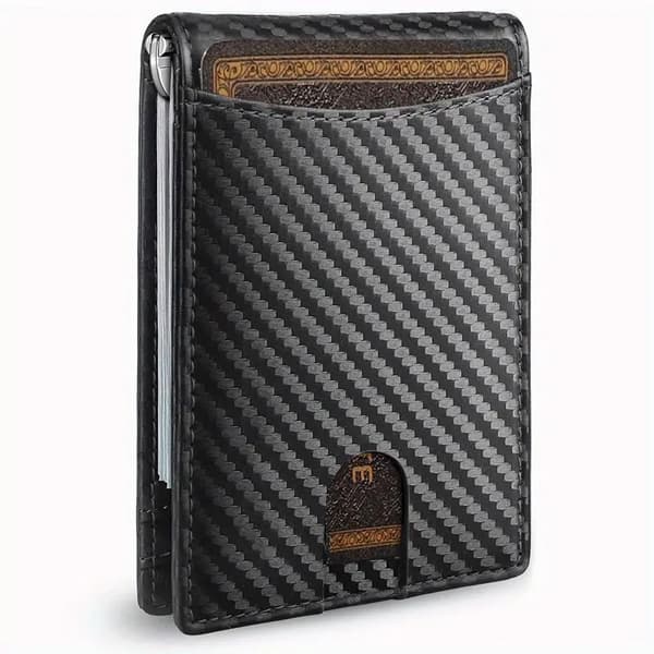 Rfid-blockerande Bifold Plånbok, Slim Card Clip (Kolfibertextur Svart)