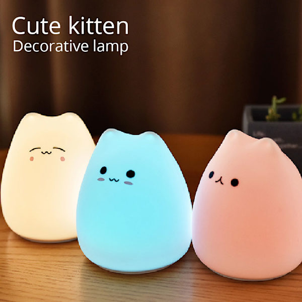 LED Nattlampa Touch Sensor Katt Silikon Djurljus Färgglad Barn Semesterpresent Sova Kreativt sovrum Skrivbordslampa 3
