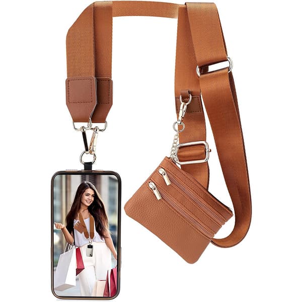 Telefonrem med lynlåspung, crossbody-pung Brown