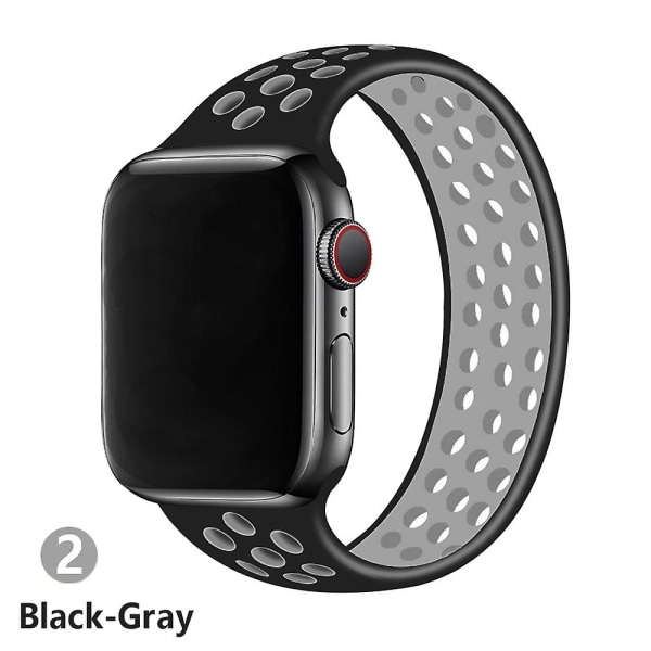 Solo løkkestropp for Apple Watch Band 44 mm 40 mm 38 mm 42 mm pustende silikon elastisk belte armbånd Iwatch Series 3 4 5 Se 6 42mm or 44mmM black gray